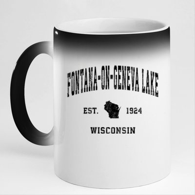 Fontanaongeneva Lake Wisconsin Wi Vintage Established Athletic 11oz Black Color Changing Mug