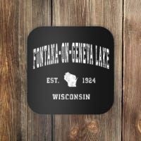 Fontanaongeneva Lake Wisconsin Wi Vintage Established Athletic Coaster