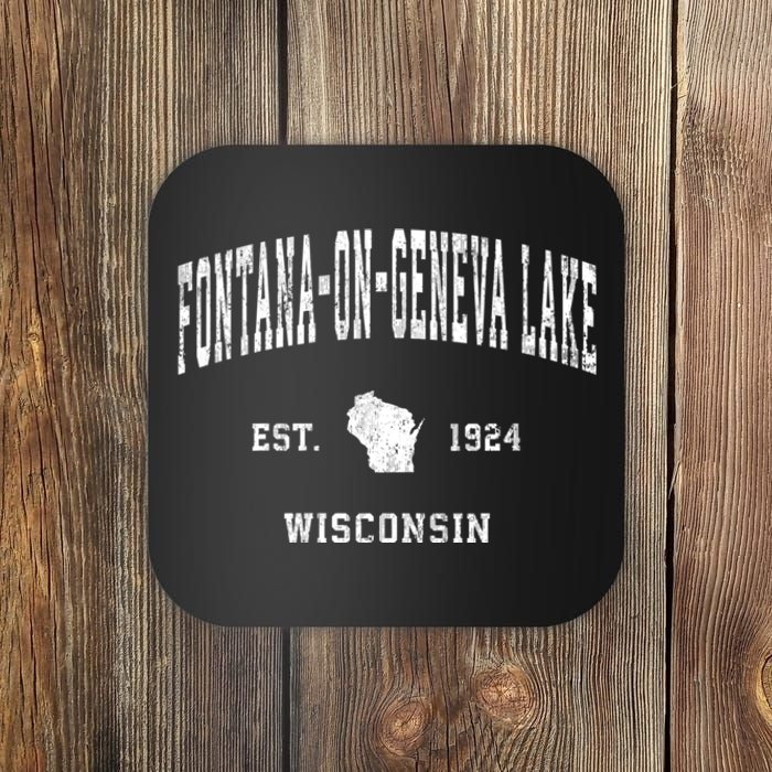 Fontanaongeneva Lake Wisconsin Wi Vintage Established Athletic Coaster