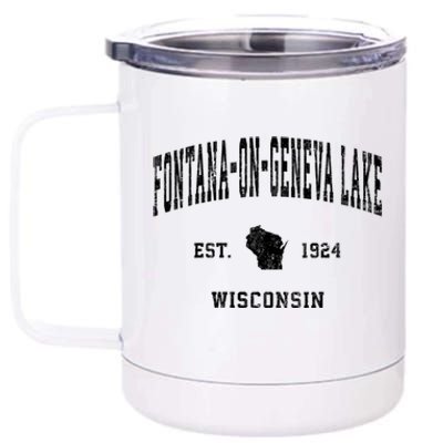 Fontanaongeneva Lake Wisconsin Wi Vintage Established Athletic 12 oz Stainless Steel Tumbler Cup