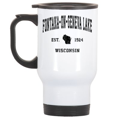 Fontanaongeneva Lake Wisconsin Wi Vintage Established Athletic Stainless Steel Travel Mug