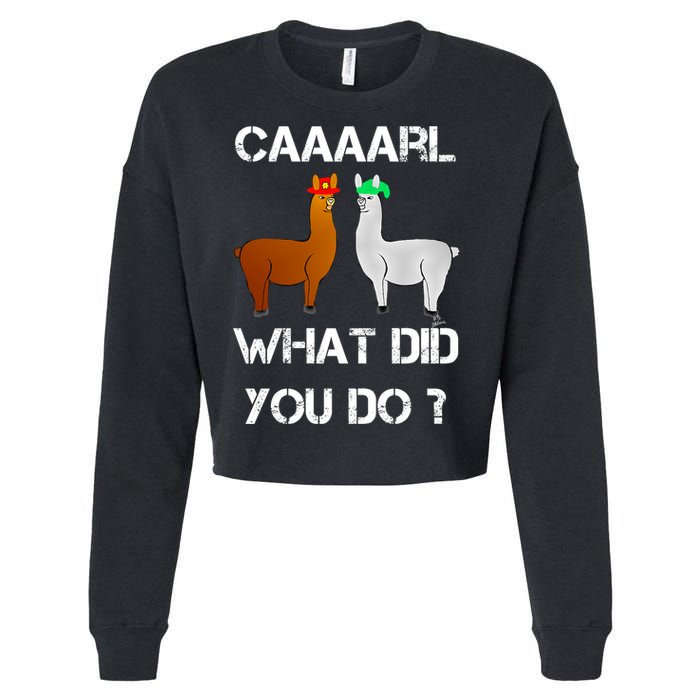 Funny Llama With Hats Gift Lama With Hat Carl What Did You Do Gift Cropped Pullover Crew