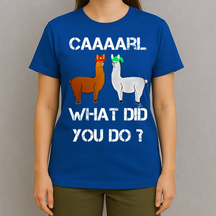 Funny Llama With Hats Gift Lama With Hat Carl What Did You Do Gift T-Shirt
