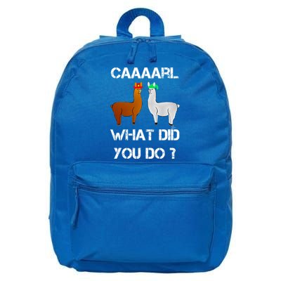 Funny Llama With Hats Gift Lama With Hat Carl What Did You Do Gift 16 in Basic Backpack