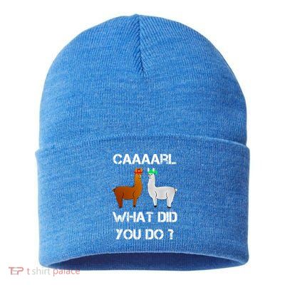 Funny Llama With Hats Gift Lama With Hat Carl What Did You Do Gift Sustainable Knit Beanie