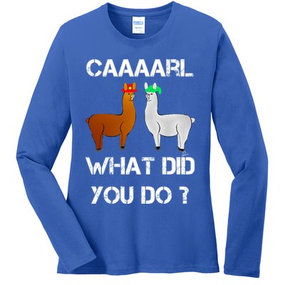 Funny Llama With Hats Gift Lama With Hat Carl What Did You Do Gift Ladies Long Sleeve Shirt