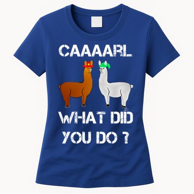 Funny Llama With Hats Gift Lama With Hat Carl What Did You Do Gift Womens T-Shirt