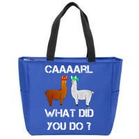 Funny Llama With Hats Gift Lama With Hat Carl What Did You Do Gift Zip Tote Bag