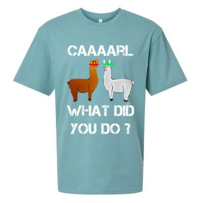 Funny Llama With Hats Gift Lama With Hat Carl What Did You Do Gift Sueded Cloud Jersey T-Shirt