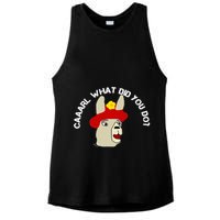 funny llama with hats lama with hat carl what did you do  Ladies PosiCharge Tri-Blend Wicking Tank