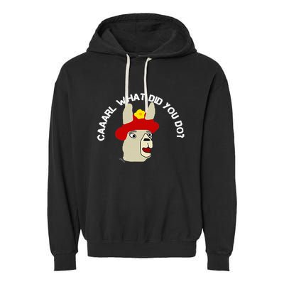 funny llama with hats lama with hat carl what did you do  Garment-Dyed Fleece Hoodie