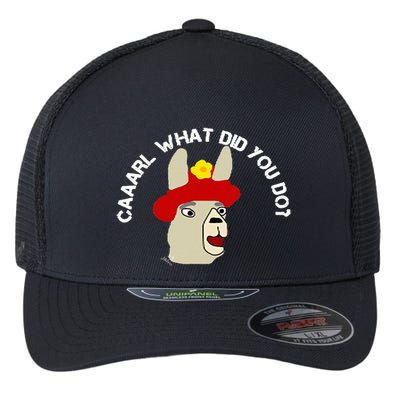 funny llama with hats lama with hat carl what did you do  Flexfit Unipanel Trucker Cap