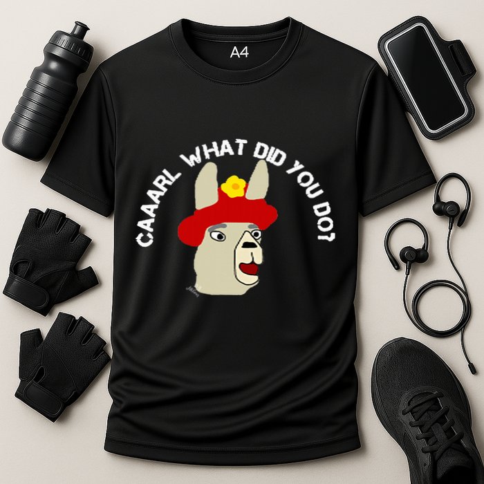 funny llama with hats lama with hat carl what did you do  Performance Shirt