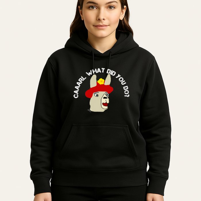 funny llama with hats lama with hat carl what did you do  Hoodie