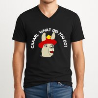 funny llama with hats lama with hat carl what did you do  V-Neck T-Shirt