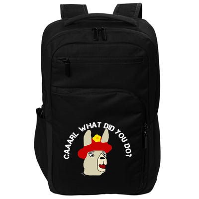 funny llama with hats lama with hat carl what did you do  Impact Tech Backpack