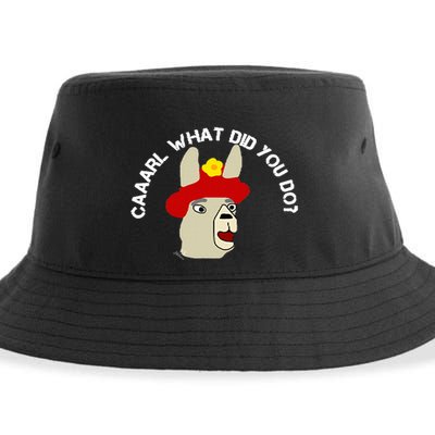 funny llama with hats lama with hat carl what did you do  Sustainable Bucket Hat