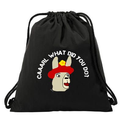 funny llama with hats lama with hat carl what did you do  Drawstring Bag