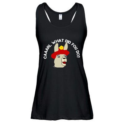 funny llama with hats lama with hat carl what did you do  Ladies Essential Flowy Tank