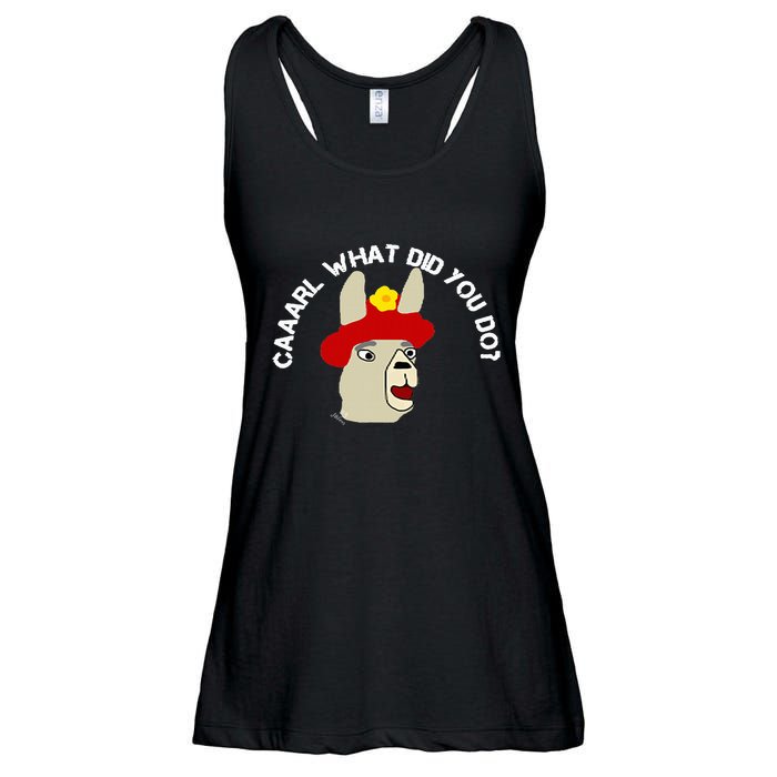 funny llama with hats lama with hat carl what did you do  Ladies Essential Flowy Tank