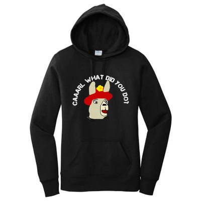 funny llama with hats lama with hat carl what did you do  Women's Pullover Hoodie