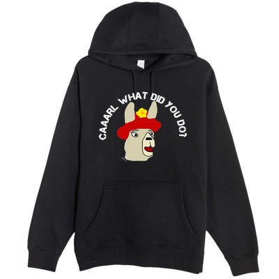 funny llama with hats lama with hat carl what did you do  Premium Pullover Hoodie