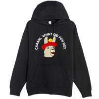 funny llama with hats lama with hat carl what did you do  Premium Pullover Hoodie