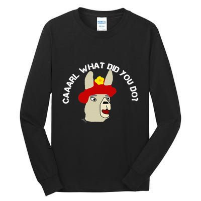 funny llama with hats lama with hat carl what did you do  Tall Long Sleeve T-Shirt
