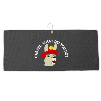 funny llama with hats lama with hat carl what did you do  Large Microfiber Waffle Golf Towel