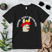 funny llama with hats lama with hat carl what did you do  Premium T-Shirt
