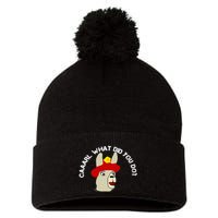 funny llama with hats lama with hat carl what did you do  Pom Pom 12in Knit Beanie