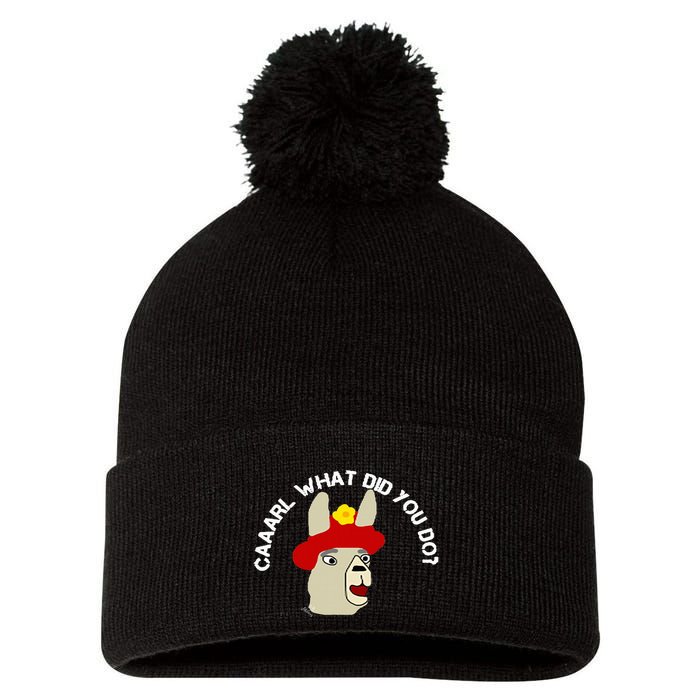 funny llama with hats lama with hat carl what did you do  Pom Pom 12in Knit Beanie