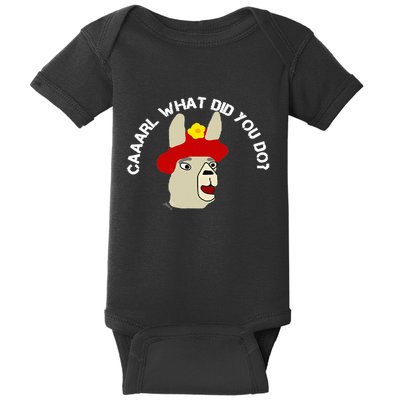funny llama with hats lama with hat carl what did you do  Baby Bodysuit