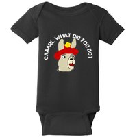 funny llama with hats lama with hat carl what did you do  Baby Bodysuit