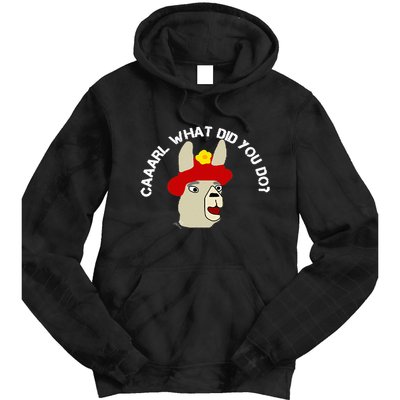 funny llama with hats lama with hat carl what did you do  Tie Dye Hoodie