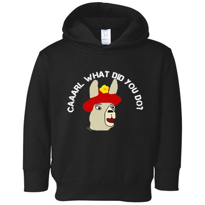 funny llama with hats lama with hat carl what did you do  Toddler Hoodie