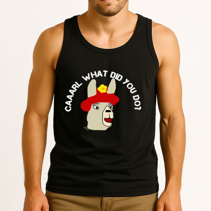 funny llama with hats lama with hat carl what did you do  Tank Top