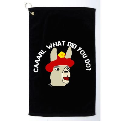 funny llama with hats lama with hat carl what did you do  Golf Towel
