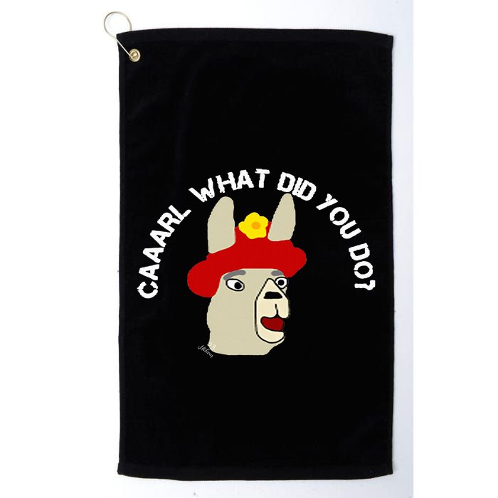 funny llama with hats lama with hat carl what did you do  Golf Towel