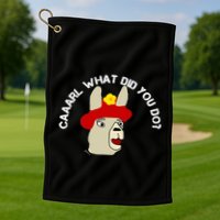 funny llama with hats lama with hat carl what did you do  Golf Towel
