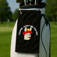 funny llama with hats lama with hat carl what did you do  Golf Towel