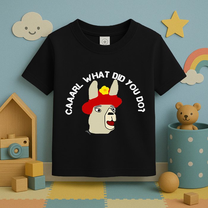 funny llama with hats lama with hat carl what did you do  Toddler T-Shirt