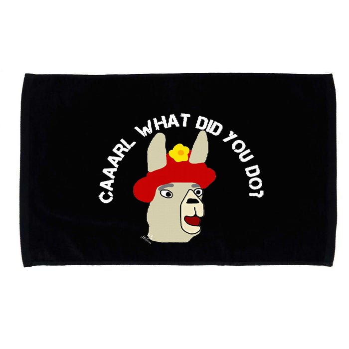 funny llama with hats lama with hat carl what did you do  Microfiber Hand Towel