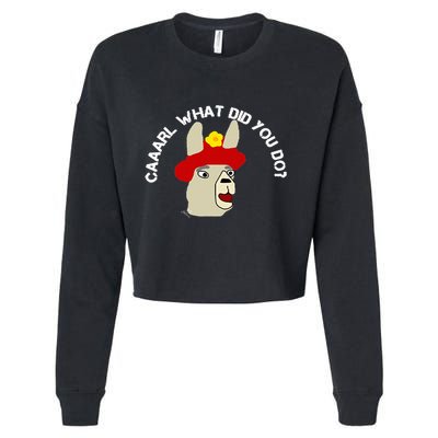 funny llama with hats lama with hat carl what did you do  Cropped Pullover Crew
