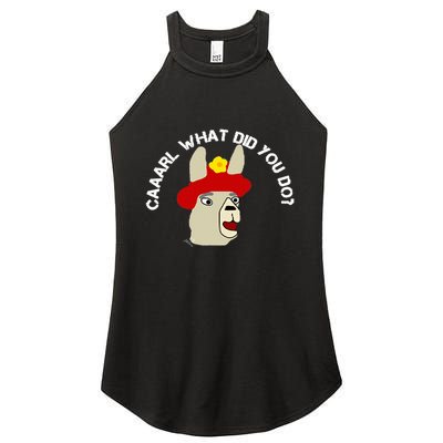 funny llama with hats lama with hat carl what did you do  Women's Perfect Tri Rocker Tank