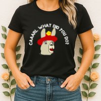 funny llama with hats lama with hat carl what did you do  Womens T-Shirt