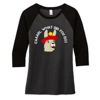 funny llama with hats lama with hat carl what did you do  Women's Tri-Blend 3/4-Sleeve Raglan Shirt