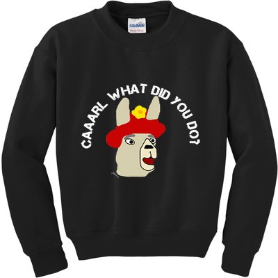 funny llama with hats lama with hat carl what did you do  Kids Sweatshirt