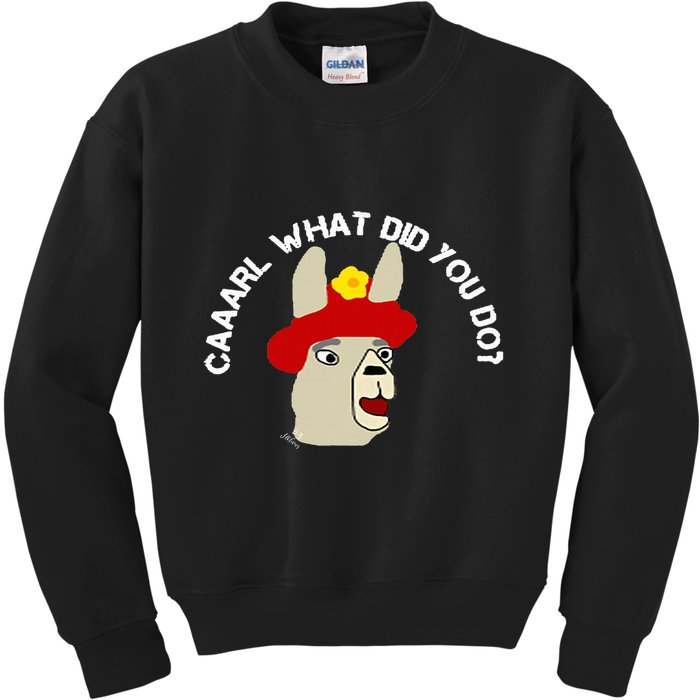 funny llama with hats lama with hat carl what did you do  Kids Sweatshirt