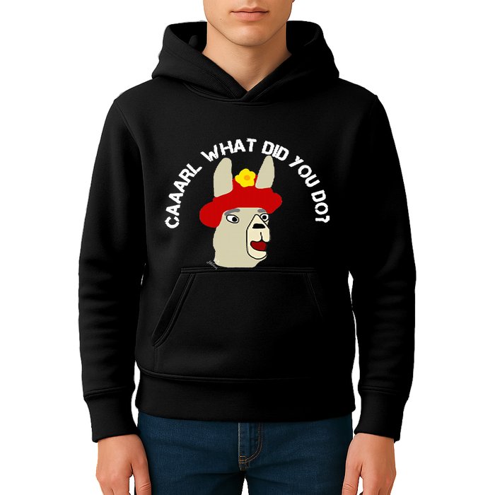 funny llama with hats lama with hat carl what did you do  Kids Hoodie